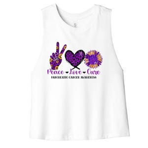 Peace Love Cure Pancreatic Cancer Awareness Purple Graphic Meaningful Gift Women's Racerback Cropped Tank