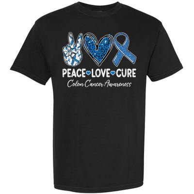 Peace Love Cure Colorectal Colon Cancer Awareness Support Garment-Dyed Heavyweight T-Shirt