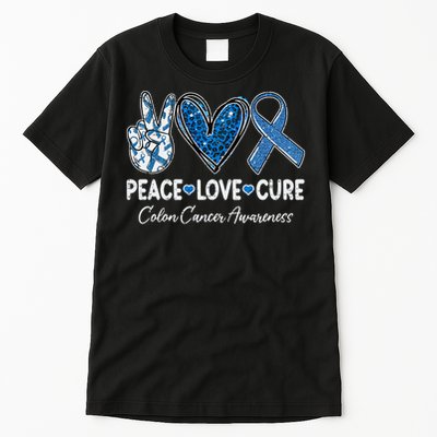 Peace Love Cure Colorectal Colon Cancer Awareness Support Tall T-Shirt