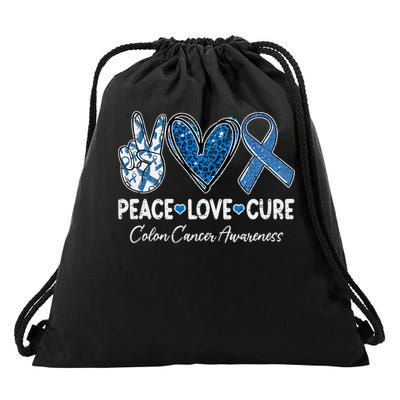 Peace Love Cure Colorectal Colon Cancer Awareness Support Drawstring Bag