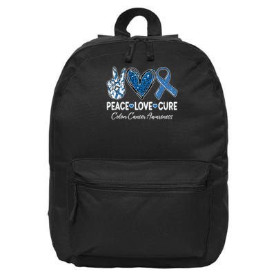 Peace Love Cure Colorectal Colon Cancer Awareness Support 16 in Basic Backpack
