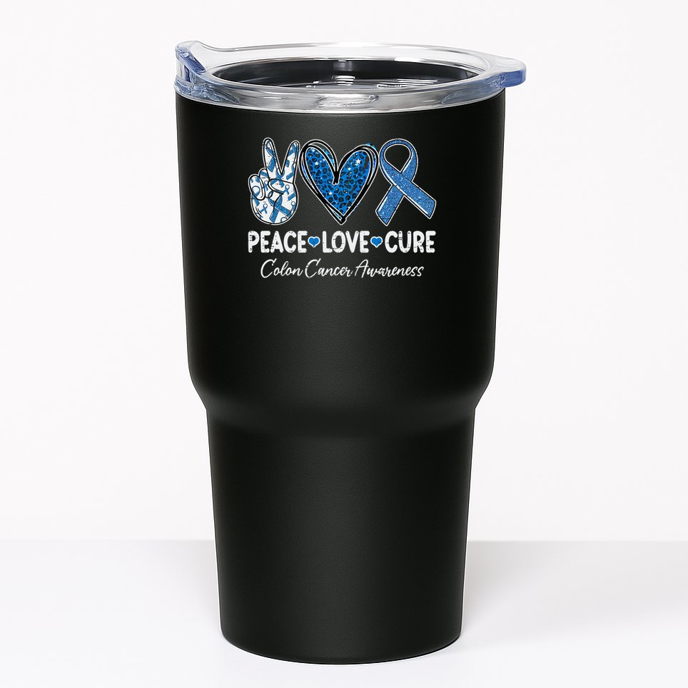 Peace Love Cure Colorectal Colon Cancer Awareness Support Tumbler
