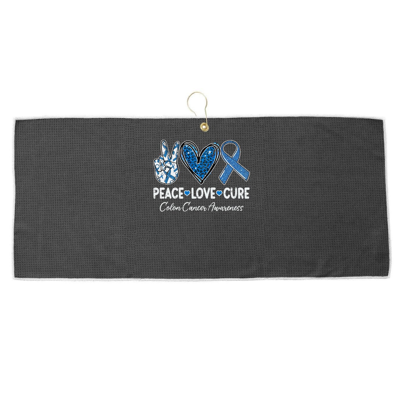 Peace Love Cure Colorectal Colon Cancer Awareness Support Large Microfiber Waffle Golf Towel