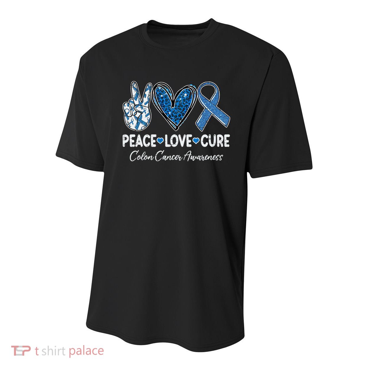 Peace Love Cure Colorectal Colon Cancer Awareness Support Youth Performance Sprint T-Shirt