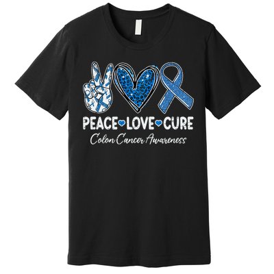 Peace Love Cure Colorectal Colon Cancer Awareness Support Premium T-Shirt