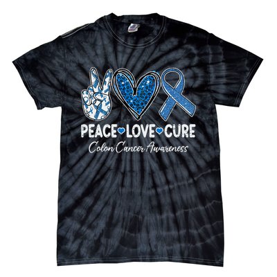 Peace Love Cure Colorectal Colon Cancer Awareness Support Tie-Dye T-Shirt