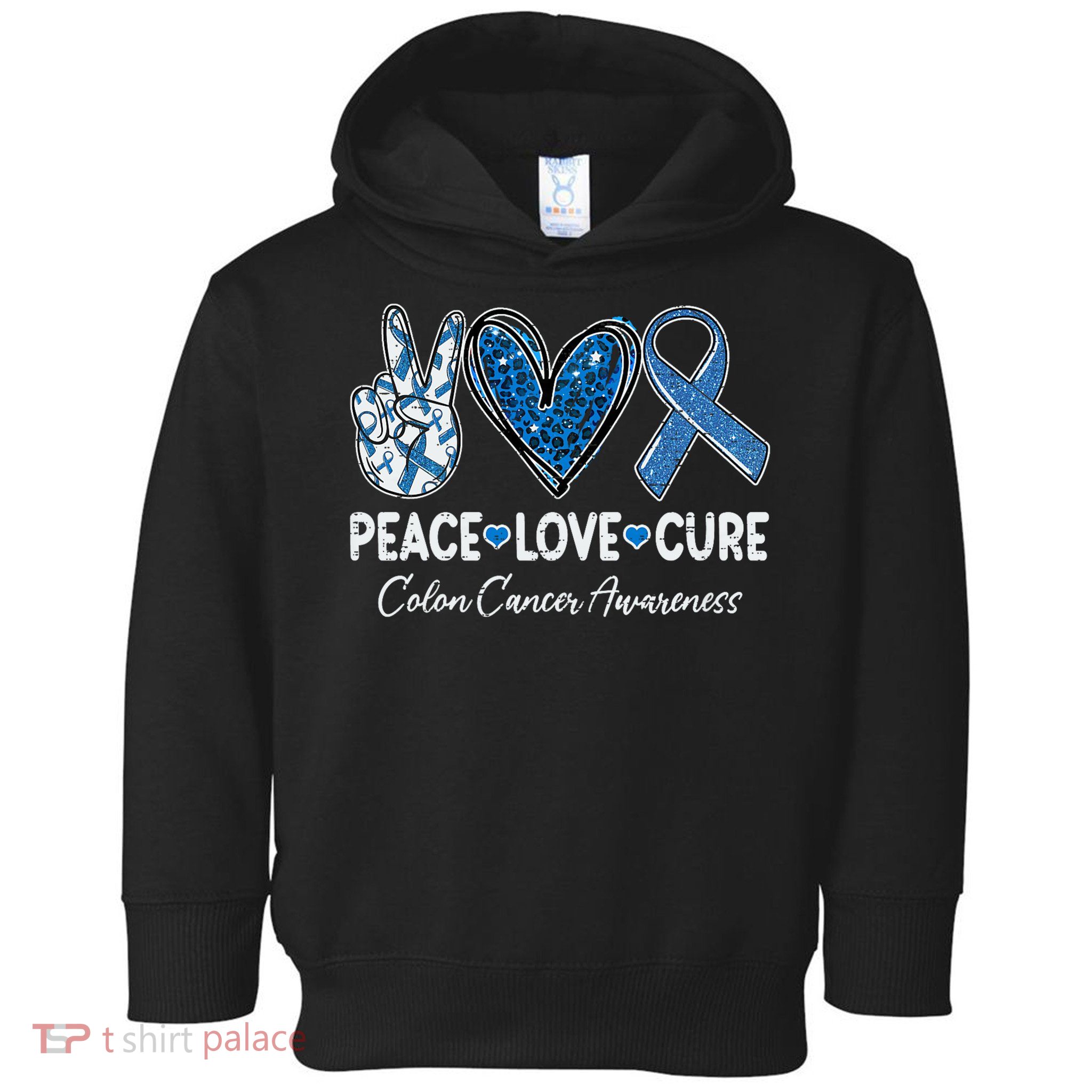 Peace Love Cure Colorectal Colon Cancer Awareness Support Toddler Hoodie