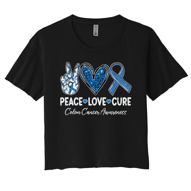 Peace Love Cure Colorectal Colon Cancer Awareness Support Crop Top