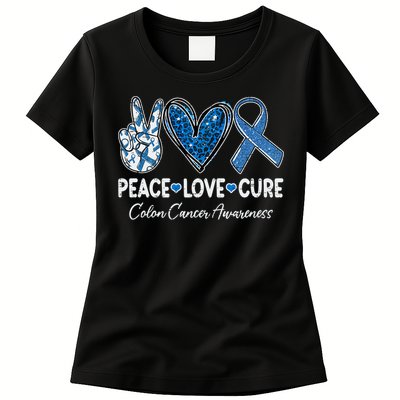 Peace Love Cure Colorectal Colon Cancer Awareness Support Womens T-Shirt