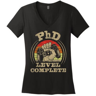 Phd Level Complete Phd Graduate Ph.d. Graduation Doctorate Women's V-Neck T-Shirt