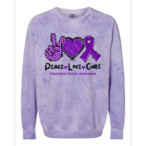 Peace Love Cure Pancreatic Cancer Awareness Purple Ribbon Cool Gift Colorblast Crewneck Sweatshirt