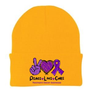 Peace Love Cure Pancreatic Cancer Awareness Purple Ribbon Cool Gift Knit Cap Winter Beanie