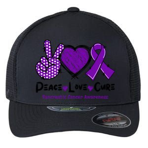 Peace Love Cure Pancreatic Cancer Awareness Purple Ribbon Cool Gift Flexfit Unipanel Trucker Cap