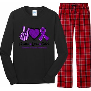 Peace Love Cure Pancreatic Cancer Awareness Purple Ribbon Cool Gift Long Sleeve Pajama Set