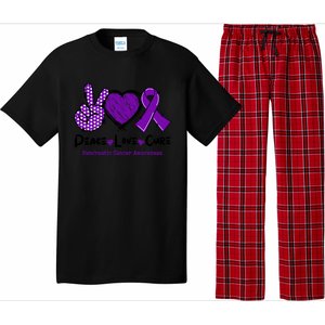 Peace Love Cure Pancreatic Cancer Awareness Purple Ribbon Cool Gift Pajama Set