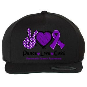 Peace Love Cure Pancreatic Cancer Awareness Purple Ribbon Cool Gift Wool Snapback Cap