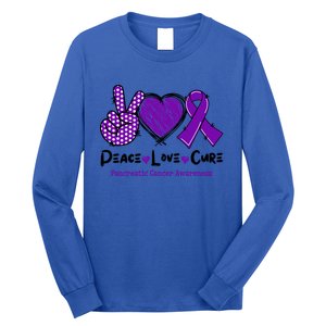 Peace Love Cure Pancreatic Cancer Awareness Purple Ribbon Cool Gift Long Sleeve Shirt