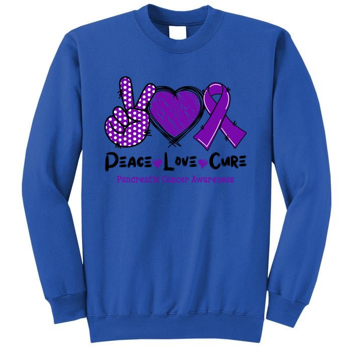 Peace Love Cure Pancreatic Cancer Awareness Purple Ribbon Cool Gift Sweatshirt