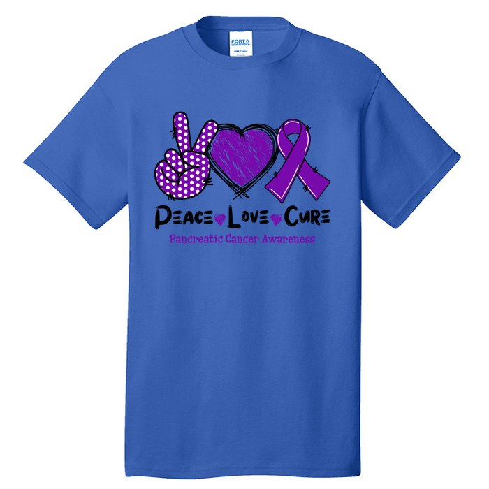 Peace Love Cure Pancreatic Cancer Awareness Purple Ribbon Cool Gift Tall T-Shirt