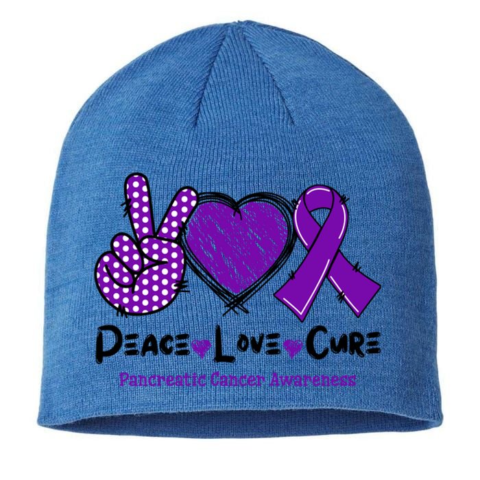 Peace Love Cure Pancreatic Cancer Awareness Purple Ribbon Cool Gift Sustainable Beanie