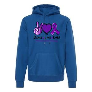 Peace Love Cure Pancreatic Cancer Awareness Purple Ribbon Cool Gift Premium Hoodie