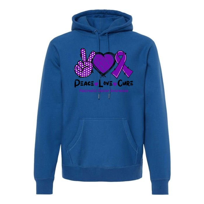 Peace Love Cure Pancreatic Cancer Awareness Purple Ribbon Cool Gift Premium Hoodie