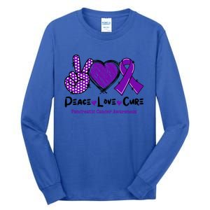 Peace Love Cure Pancreatic Cancer Awareness Purple Ribbon Cool Gift Tall Long Sleeve T-Shirt