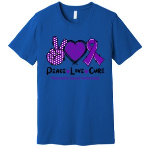 Peace Love Cure Pancreatic Cancer Awareness Purple Ribbon Cool Gift Premium T-Shirt