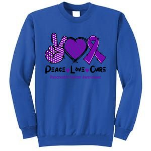 Peace Love Cure Pancreatic Cancer Awareness Purple Ribbon Cool Gift Tall Sweatshirt