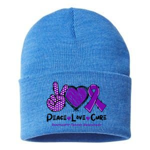 Peace Love Cure Pancreatic Cancer Awareness Purple Ribbon Cool Gift Sustainable Knit Beanie