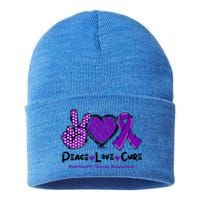 Peace Love Cure Pancreatic Cancer Awareness Purple Ribbon Cool Gift Sustainable Knit Beanie