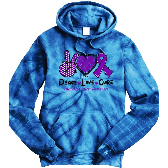 Peace Love Cure Pancreatic Cancer Awareness Purple Ribbon Cool Gift Tie Dye Hoodie