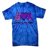 Peace Love Cure Pancreatic Cancer Awareness Purple Ribbon Cool Gift Tie-Dye T-Shirt