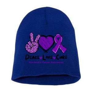 Peace Love Cure Pancreatic Cancer Awareness Purple Ribbon Cool Gift Short Acrylic Beanie