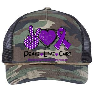 Peace Love Cure Pancreatic Cancer Awareness Purple Ribbon Cool Gift Retro Rope Trucker Hat Cap