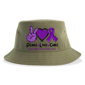 Peace Love Cure Pancreatic Cancer Awareness Purple Ribbon Cool Gift Sustainable Bucket Hat