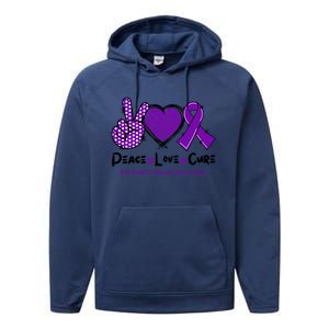 Peace Love Cure Pancreatic Cancer Awareness Purple Ribbon Cool Gift Performance Fleece Hoodie