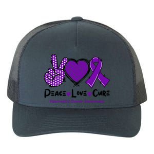 Peace Love Cure Pancreatic Cancer Awareness Purple Ribbon Cool Gift Yupoong Adult 5-Panel Trucker Hat