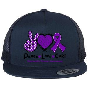 Peace Love Cure Pancreatic Cancer Awareness Purple Ribbon Cool Gift Flat Bill Trucker Hat