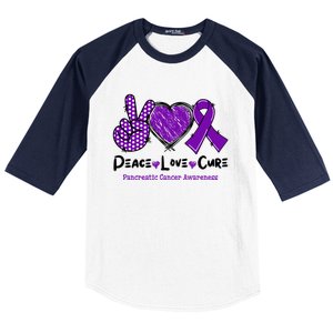 Peace Love Cure Pancreatic Cancer Awareness Purple Ribbon Cool Gift Baseball Sleeve Shirt