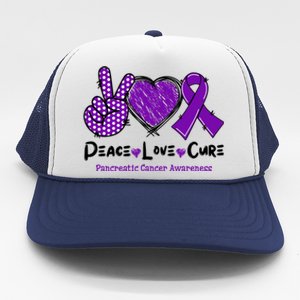 Peace Love Cure Pancreatic Cancer Awareness Purple Ribbon Cool Gift Trucker Hat