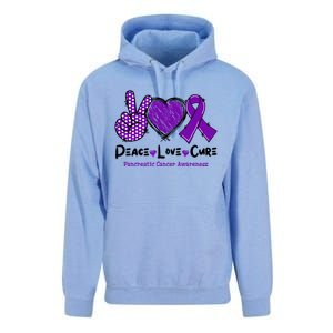 Peace Love Cure Pancreatic Cancer Awareness Purple Ribbon Cool Gift Unisex Surf Hoodie