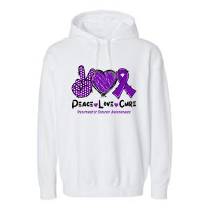 Peace Love Cure Pancreatic Cancer Awareness Purple Ribbon Cool Gift Garment-Dyed Fleece Hoodie