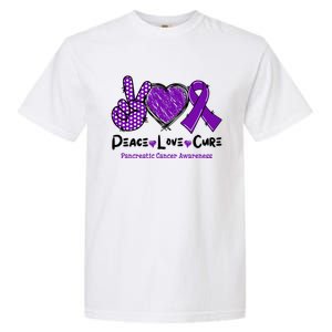 Peace Love Cure Pancreatic Cancer Awareness Purple Ribbon Cool Gift Garment-Dyed Heavyweight T-Shirt