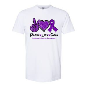 Peace Love Cure Pancreatic Cancer Awareness Purple Ribbon Cool Gift Softstyle CVC T-Shirt