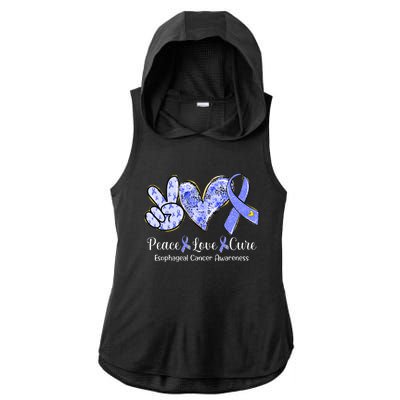 Peace Love Cure Periwinkle Ribbon Esophageal Cancer Ladies PosiCharge Tri-Blend Wicking Draft Hoodie Tank