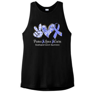 Peace Love Cure Periwinkle Ribbon Esophageal Cancer Ladies PosiCharge Tri-Blend Wicking Tank