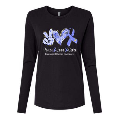 Peace Love Cure Periwinkle Ribbon Esophageal Cancer Womens Cotton Relaxed Long Sleeve T-Shirt