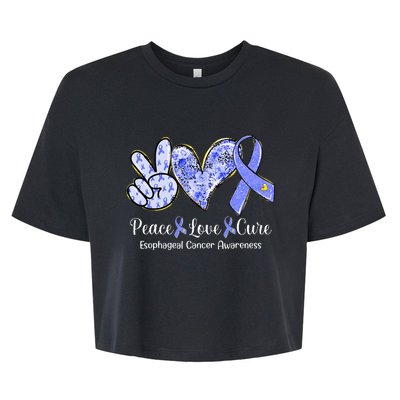 Peace Love Cure Periwinkle Ribbon Esophageal Cancer Bella+Canvas Jersey Crop Tee