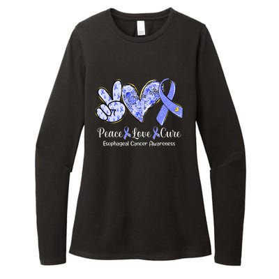 Peace Love Cure Periwinkle Ribbon Esophageal Cancer Womens CVC Long Sleeve Shirt